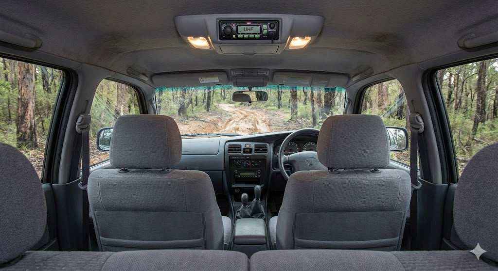 Interior view of 2002 Toyota Hilux SR5 Dual Cab with 4WD Interiors roof console installed.