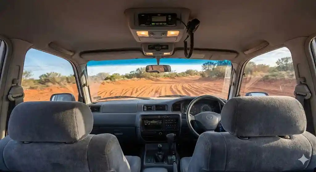 Interior view of Toyota LandCruiser 80 Series GXL (1992 model) with 4WD Interiors roof console installed.