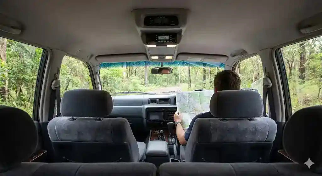 Interior view of 1997 LandCruiser 80 Series GXL with 4WD Interiors Roof Console installed.