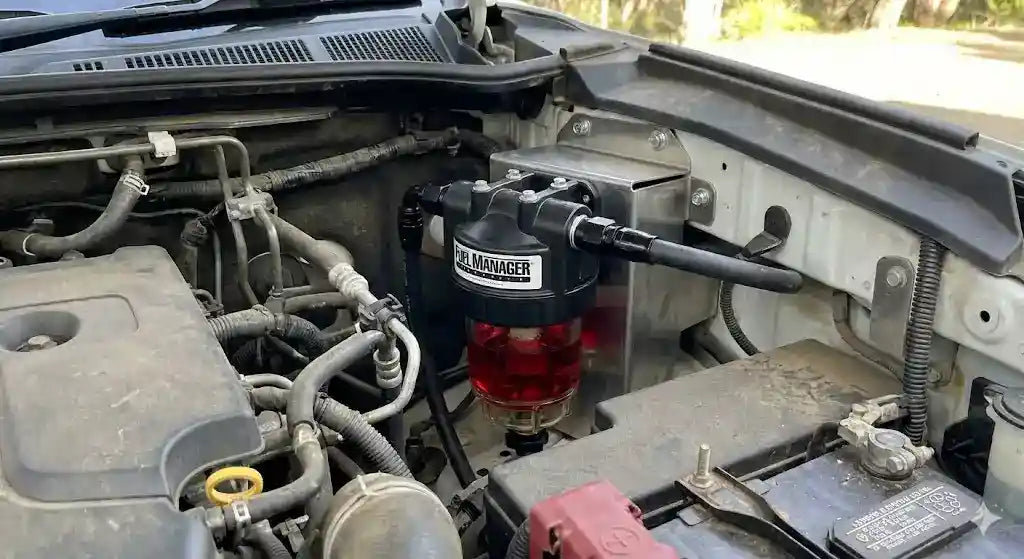 Fuel Manager Pre-Filter Kit installed in Toyota Hilux N70 KUN26 engine bay