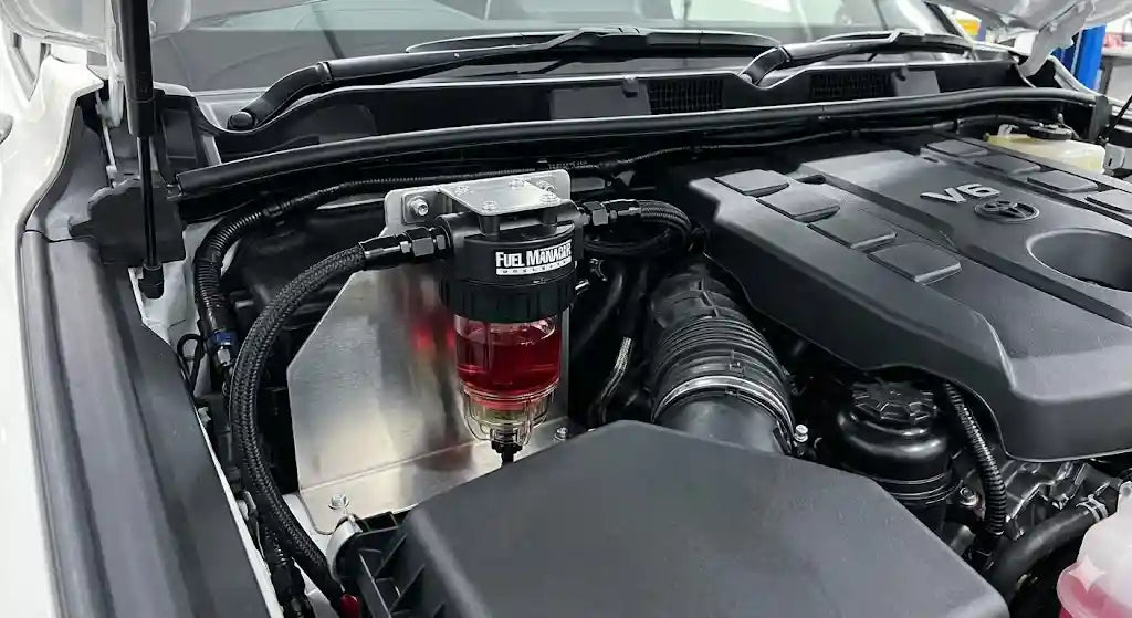 Fuel Manager Pre-Filter Kit installed in Toyota LandCruiser 300 Series engine bay