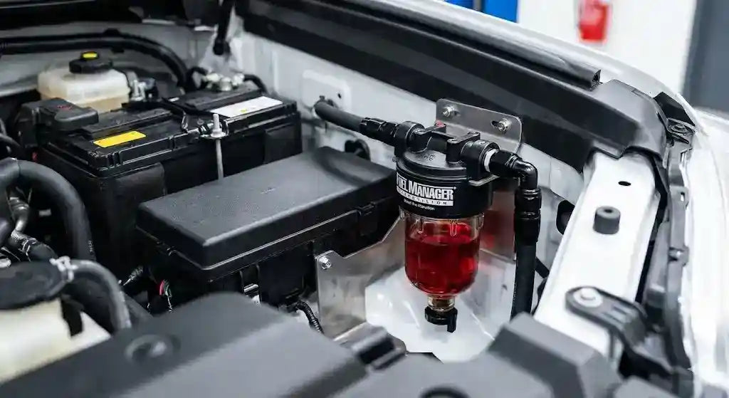 Fuel Manager Pre-Filter Kit installed in Toyota Prado 150 Series engine bay