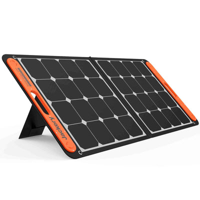 Foldable solar panel with orange border on a white background