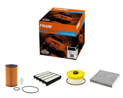 Fram 4WD filter kit with packaging and filters on a white background