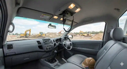 Interior view of Toyota Hilux N70 Single Cab Workmate with 4WD Interiors roof console installed.