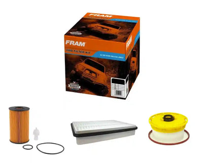 Fram 4WD filter kit with packaging, filters, and accessories on a white background