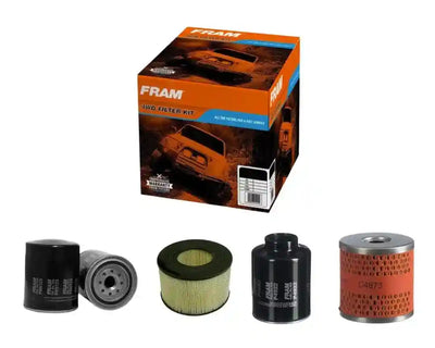 Fram 4WD filter kit with packaging and filters on a white background