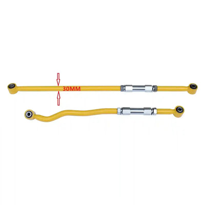 Two yellow metal rods with silver connectors and a red '30MM' label on a white background.