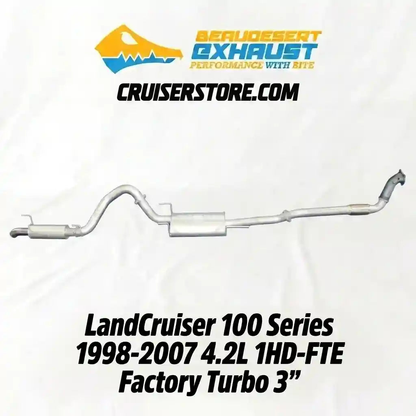 Exhaust system for LandCruiser 100 Series with CruiserStore.com branding.