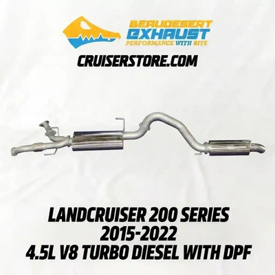 Car exhaust system with 'Beaudesert Exhaust' branding on a white background