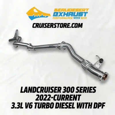 Car exhaust system with Beaudesert Exhaust branding on a white background