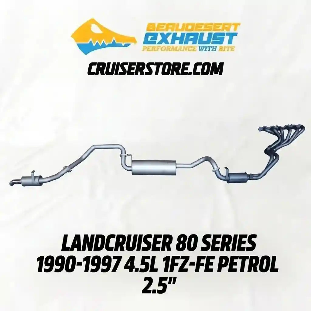Exhaust system with branding and product details on a white background