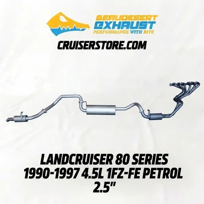Exhaust system with branding and product details on a white background
