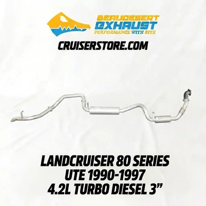 Car exhaust system with branding and product details on a white background