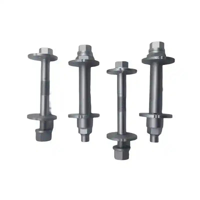 Set of four metal bolts on a white background