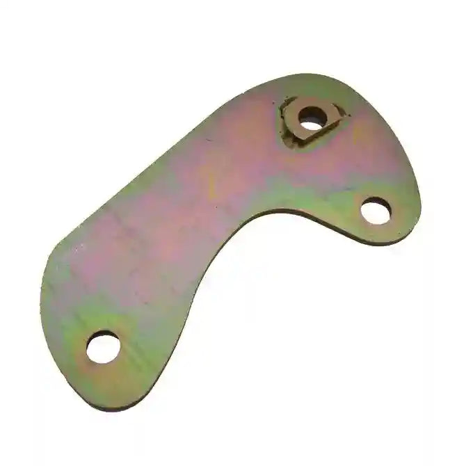 Metal bracket with two holes on a white background