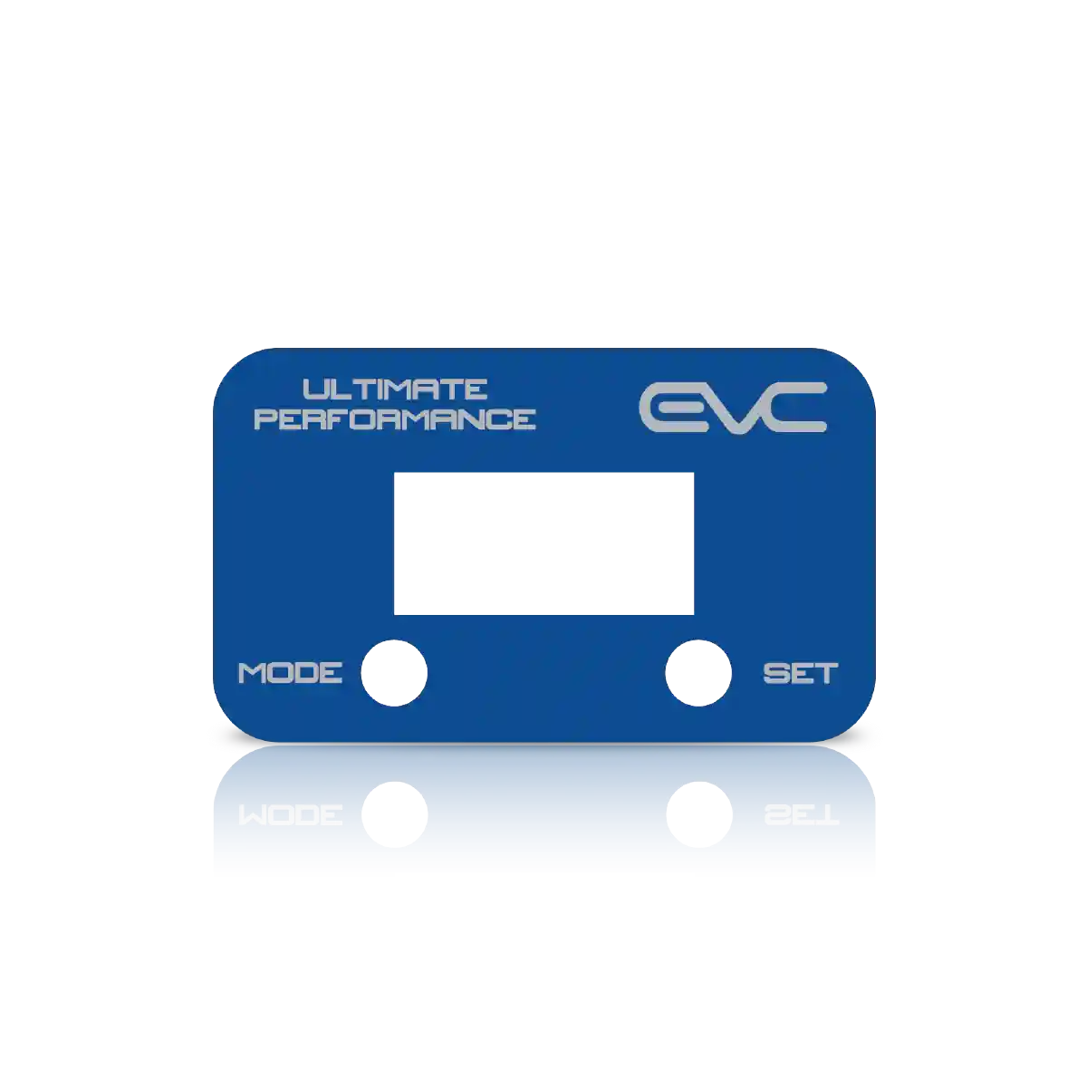 Blue EVC controller Faceplate with white text on a white background
