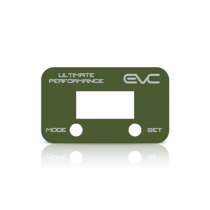 Green controller Faceplate with 'EVC' branding on a white background