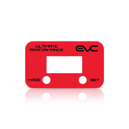 Red EVC performance Faceplate with text on a white background