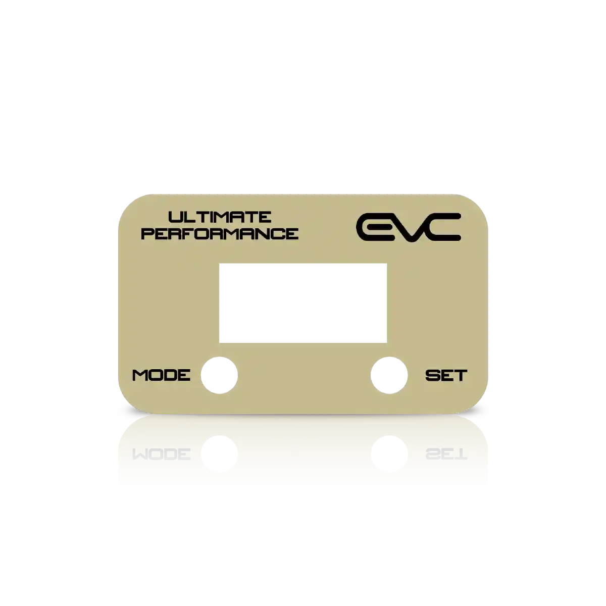 Gold controller Faceplate with 'EVC' branding and text on a white background