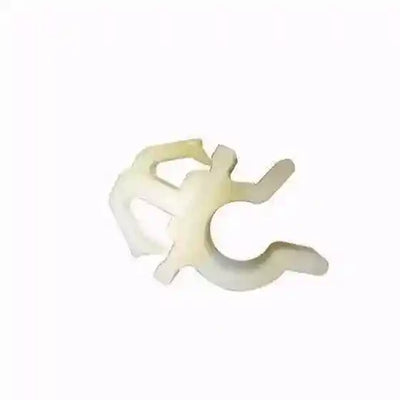 White plastic Bonnet Rod Retaining Clip on a white background
