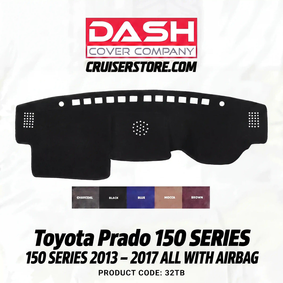 Dash Cover Company dash mat for Toyota Prado 150 Series (2013-2017) on a white background