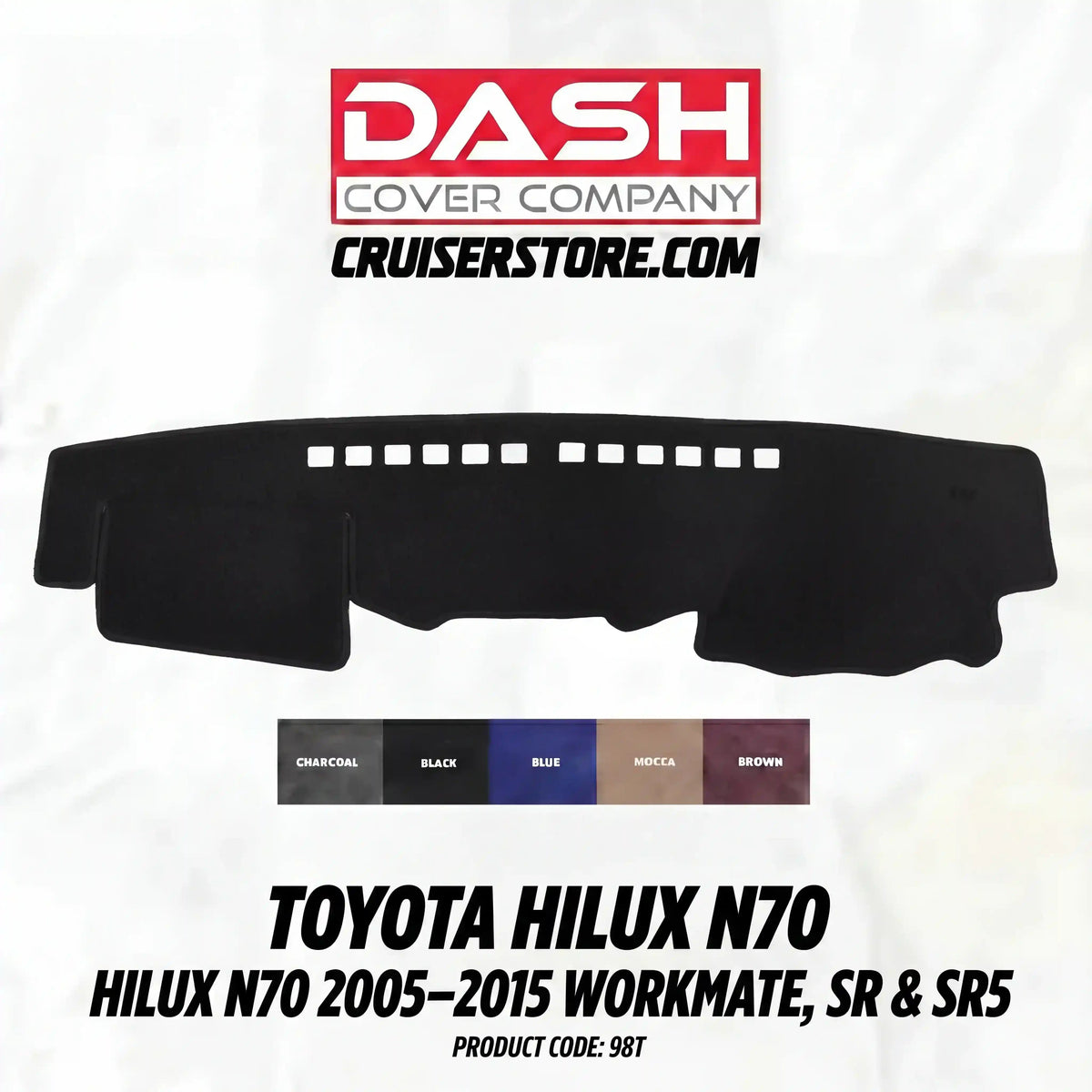 Dash Cover Company dash mat for Toyota Hilux N70 (2005-2015) on a white background