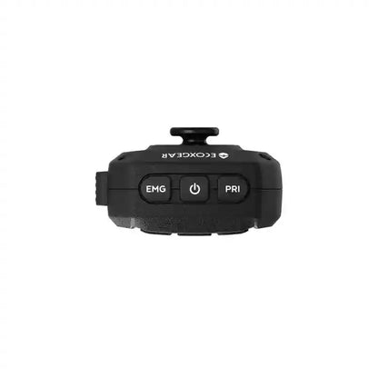 Black ecoxgear radio with buttons on a white background