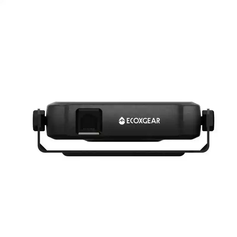 Black electronic radio with 'Ecoxgear' branding on a white background