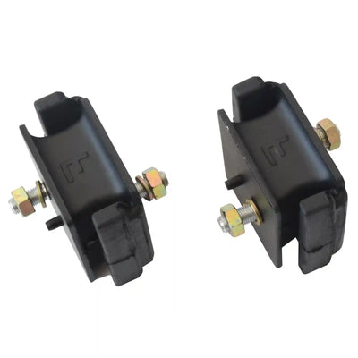 Two black Front Engine Mounts with bolts on a white background