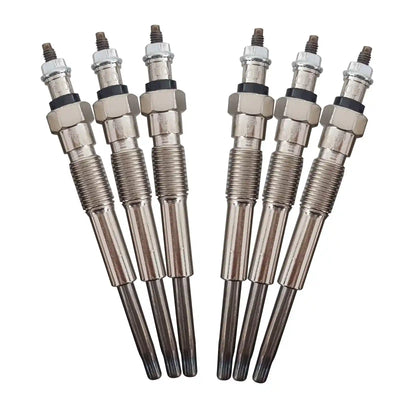 Set of six spark plugs on a white background