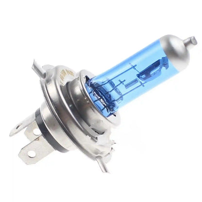 Car headlight bulb with blue glass on a white background