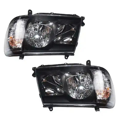 Pair of car headlights on a white background