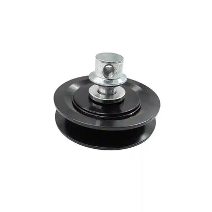 Metal pulley system on a white background