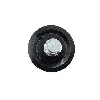 Black pulley wheel with a silver center on a white background