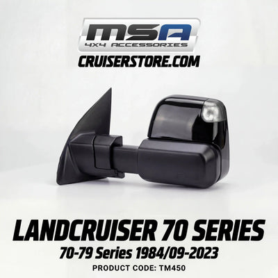 MSA-4x4-Powe-Fold-Towing-Mirrors-suitable-for-Landcruiser-70-79-Series-1984-09-2023-Black-Electric-Indicators-Power-Fold-TM450