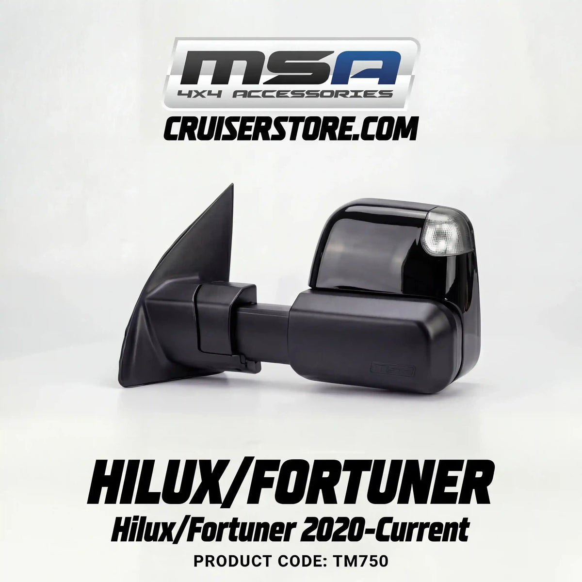 MSA-4x4-Power-Fold-Towing-Mirrors-suitable-for-Hilux-Fortuner-2020-Current-Black-Electric-Indicators-Power Fold-TM750