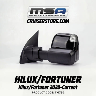 MSA-4x4-Power-Fold-Towing-Mirrors-suitable-for-Hilux-Fortuner-2020-Current-Black-Electric-Indicators-Power Fold-TM750