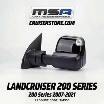 MSA-4x4-Power-Fold-Towing-Mirrors-suitable-for-Landcruiser-200-Series-2007-2021-Black-Electric-Indicators-Power-Fold-TM350