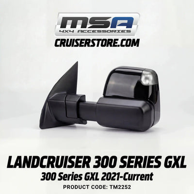 MSA-4x4-Power-Fold-Towing-Mirrors-suitable-for-Landcruiser-300-Series-GXL-2021-Current-Black-Electric-Indicators-Heated-BSM-Power-Fold-TM2252