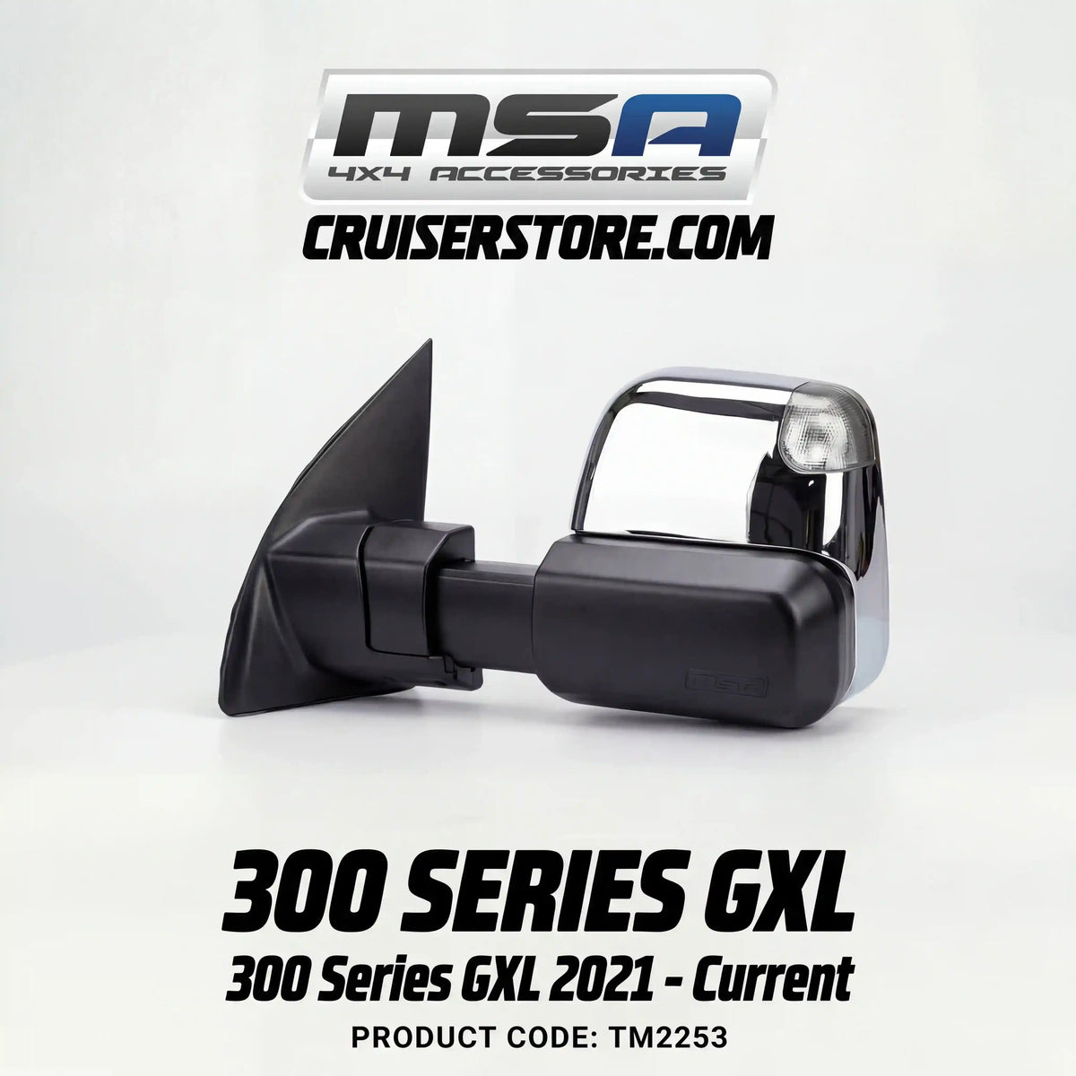 MSA-4x4-Power-Fold-Towing-Mirrors-suitable-for-Landcruiser-300-Series-GXL-2021-Current-Chrome-Electric-Indicators-Heated-BSM-Power-Fold-TM2253