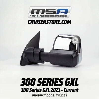 MSA-4x4-Power-Fold-Towing-Mirrors-suitable-for-Landcruiser-300-Series-GXL-2021-Current-Chrome-Electric-Indicators-Heated-BSM-Power-Fold-TM2253