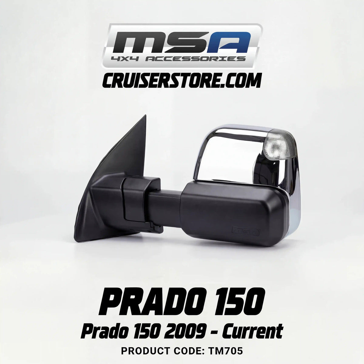 MSA-4x4-Power-Fold-Towing-Mirrors-suitable-for-Prado-150-2009-Current-Chrome-Electric-Indicators-Heated-Power Fold-TM551