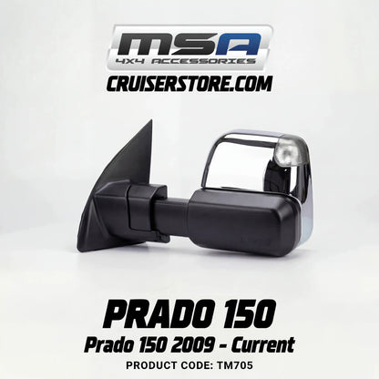 MSA-4x4-Power-Fold-Towing-Mirrors-suitable-for-Prado-150-2009-Current-Chrome-Electric-Indicators-Heated-Power Fold-TM551