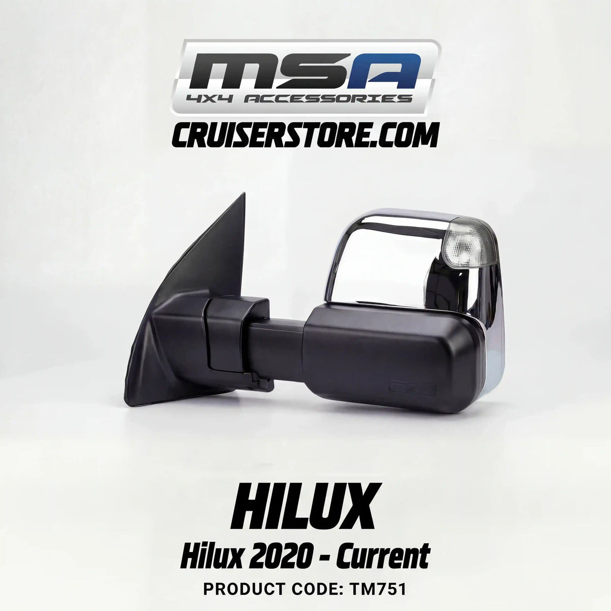 MSA-4x4-Power Fold-Towing-Mirrors-suitable-for-Hilux-Fortuner-2020-Current-Chrome-Electric-Indicators-Power-Fold-TM751