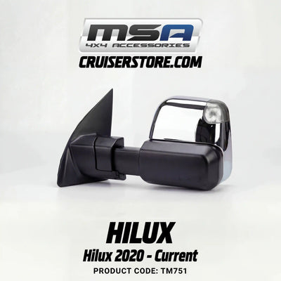 MSA-4x4-Power Fold-Towing-Mirrors-suitable-for-Hilux-Fortuner-2020-Current-Chrome-Electric-Indicators-Power-Fold-TM751