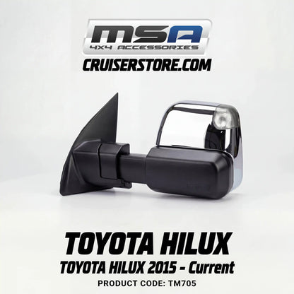 MSA-4x4-Towing-Mirrors-suitable-for-Hilux-2015-Current-Chrome-Heated-Electric-Indicators-TM705