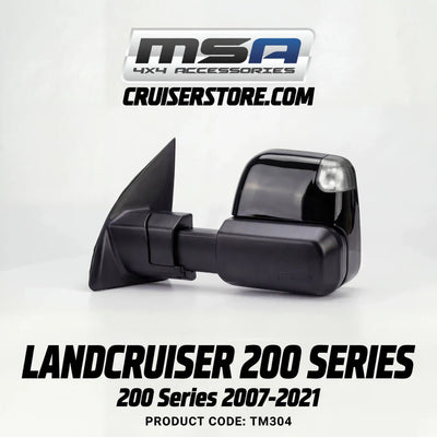 MSA-4x4-Towing-Mirrors-suitable-for-Landcruiser-200-Series-2007-2021-Black-Electric-Indicators-Heated-BSM-TM304