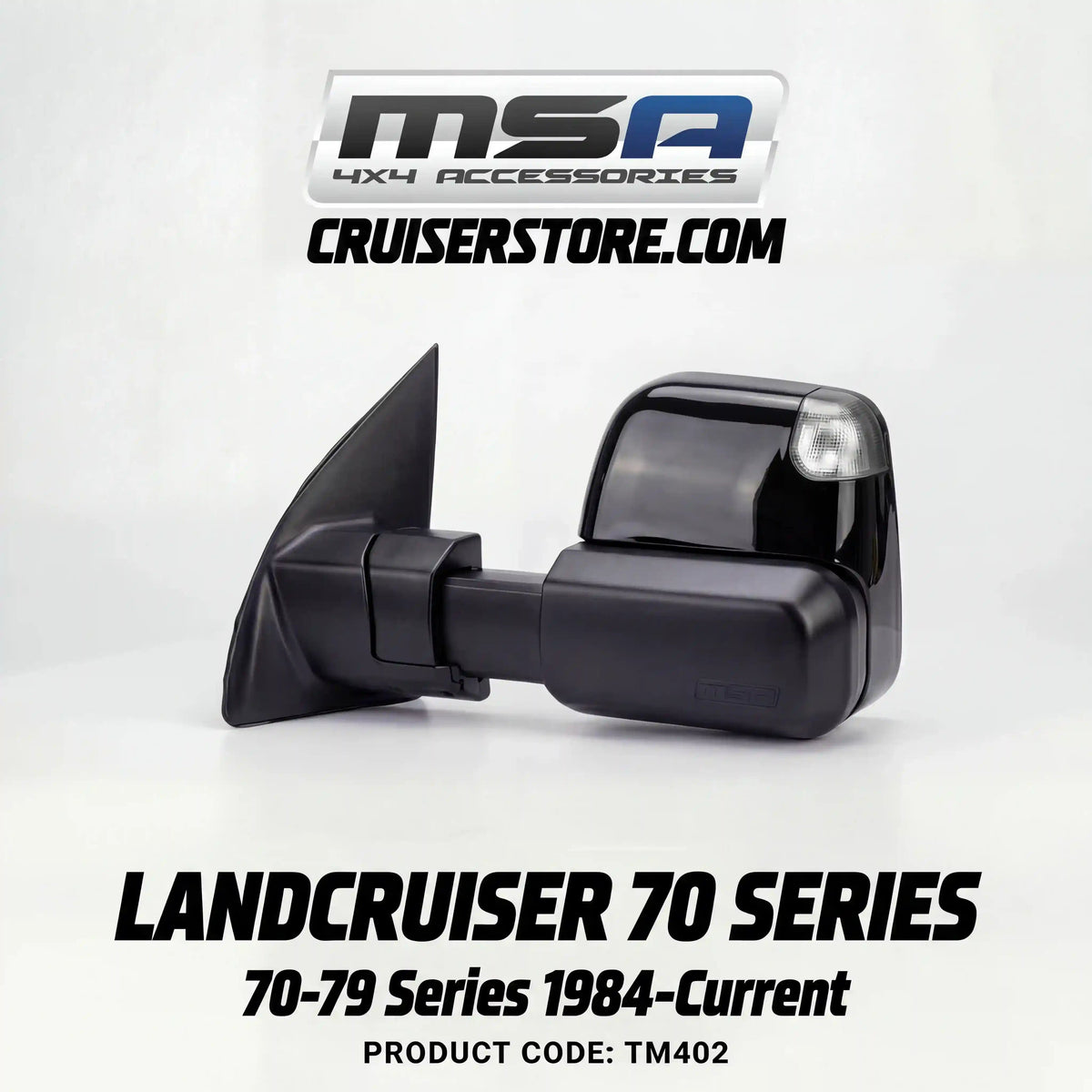 MSA-4x4-Towing-Mirrors-suitable-for-Landcruiser-70-79-Series-1984-Current-Black-Electric-Indicators-TM402