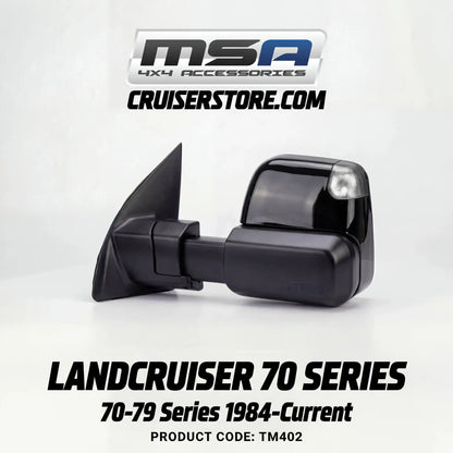 MSA-4x4-Towing-Mirrors-suitable-for-Landcruiser-70-79-Series-1984-Current-Black-Electric-Indicators-TM402
